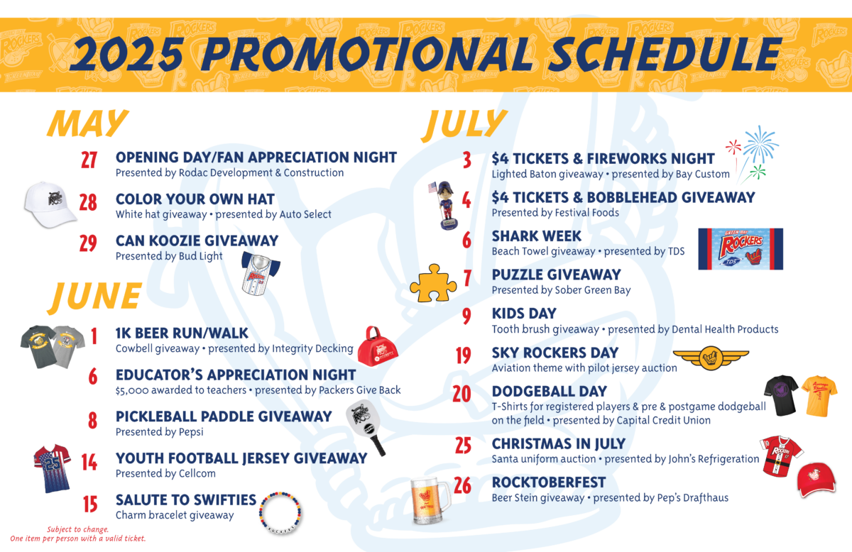 Rockers Announce 2025 Promotional Schedule - Green Bay Rockers