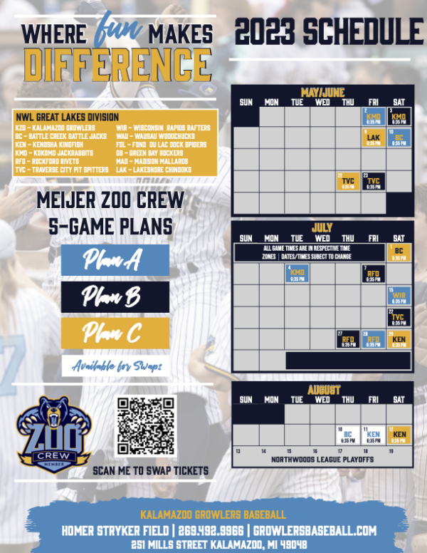 2023 Zoo Crew Schedule Kalamazoo Growlers