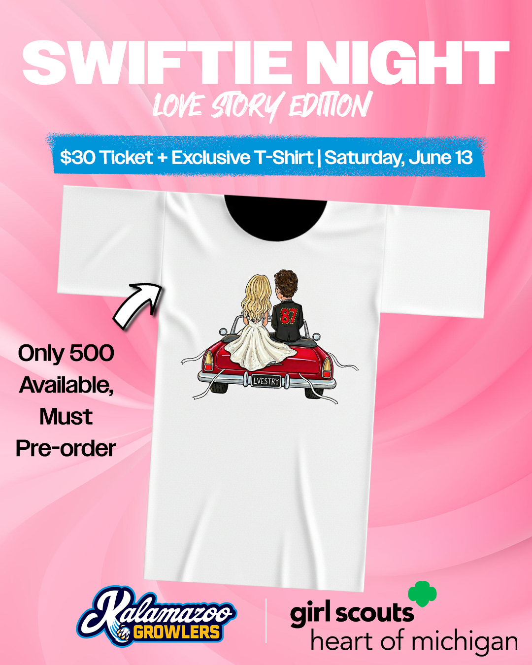 taylor swift night kalamazoo growlers t-shirt ticket package