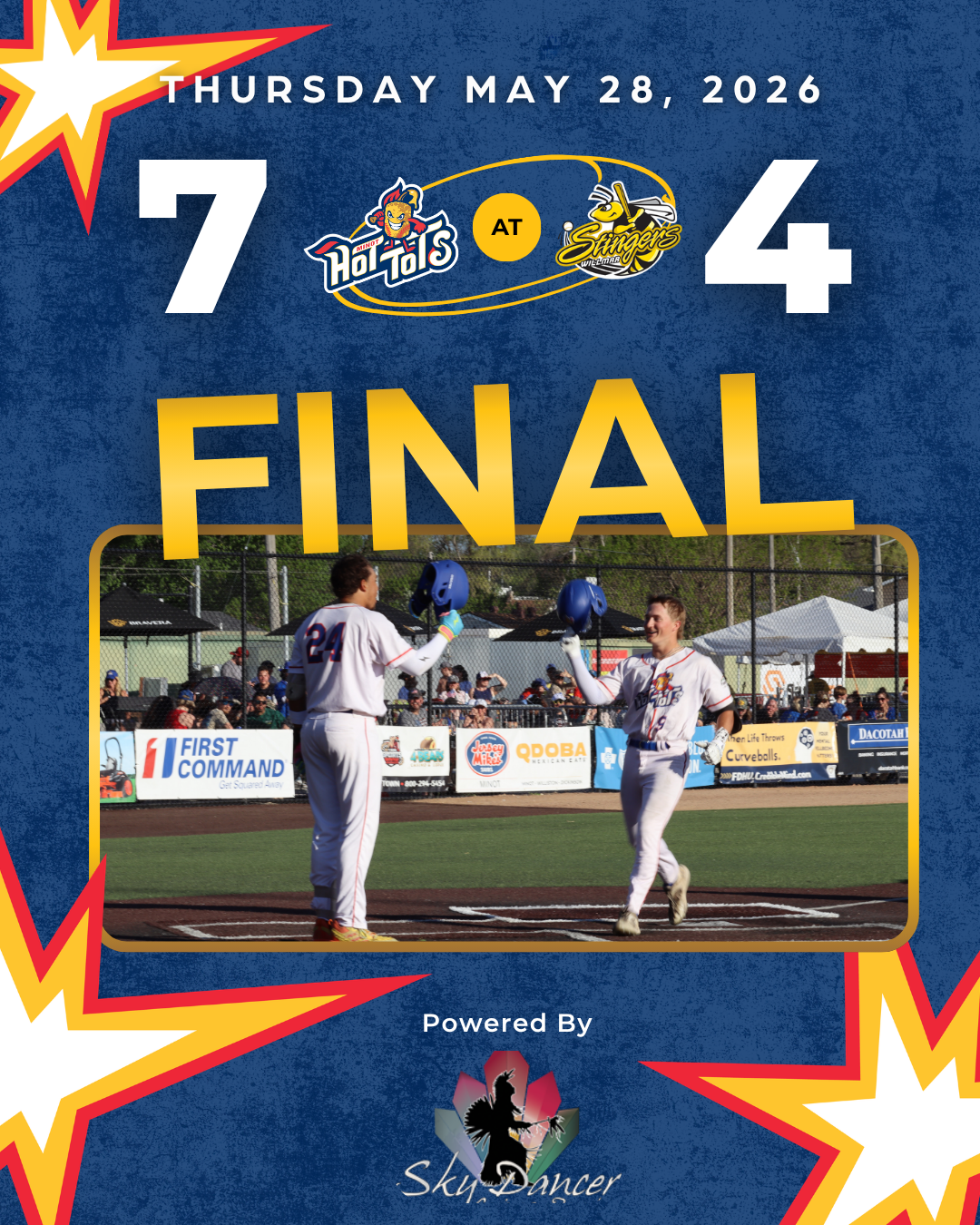 HOT TOTS SCORE LATE, EARN SPLIT WITH STINGERS