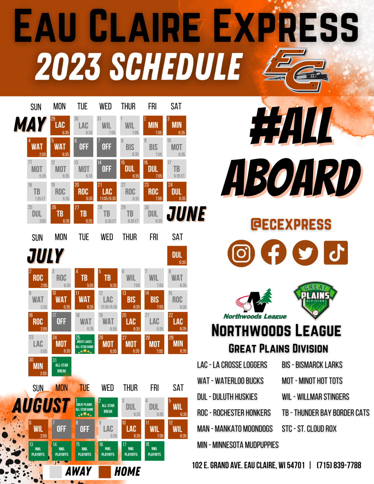 Printable Schedule Eau Claire Express