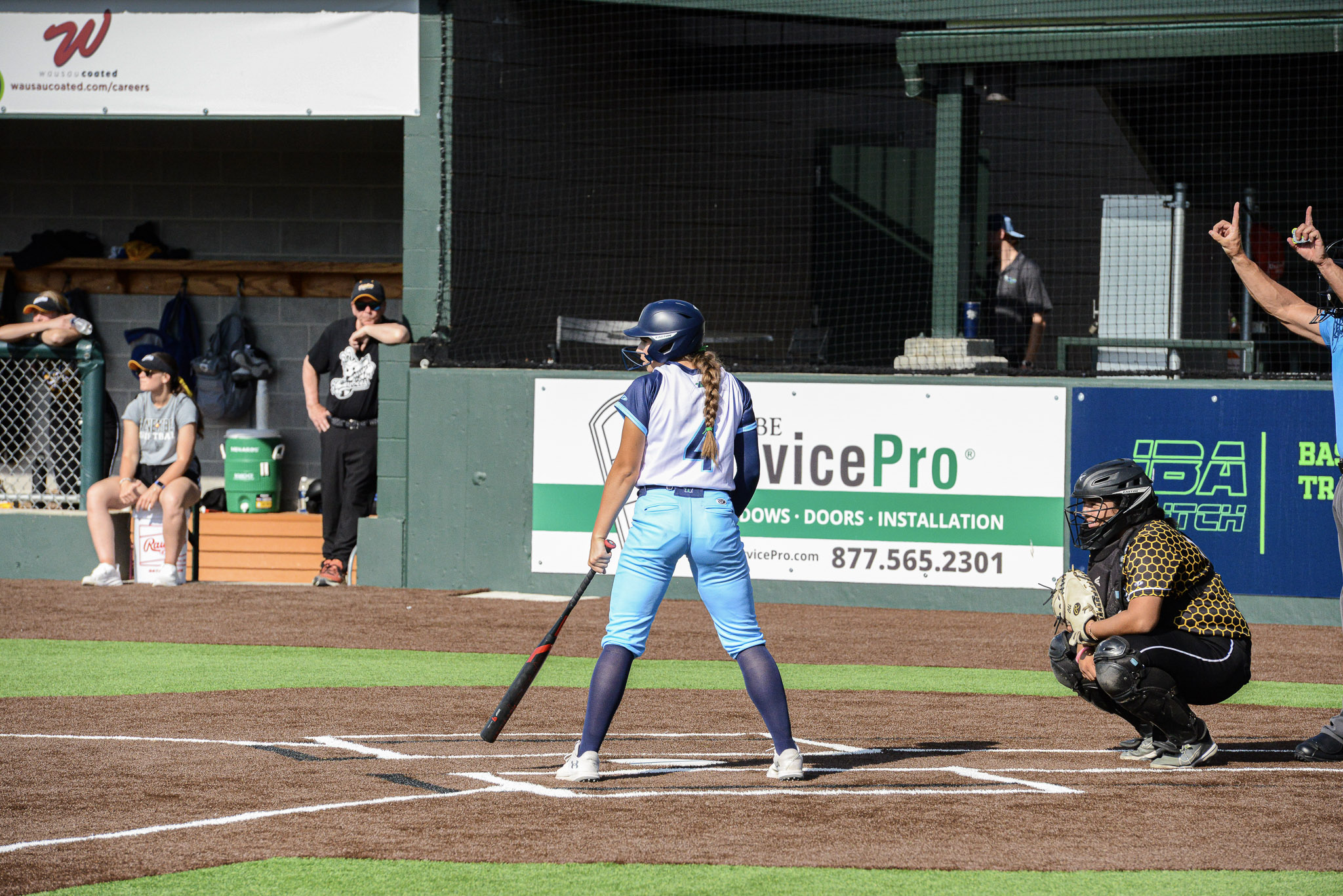 Riley awaits a pitch against the Minot Honeybees at Athletic Park. Riley awaits a pitch against the Minot Honeybees at Athletic Park.