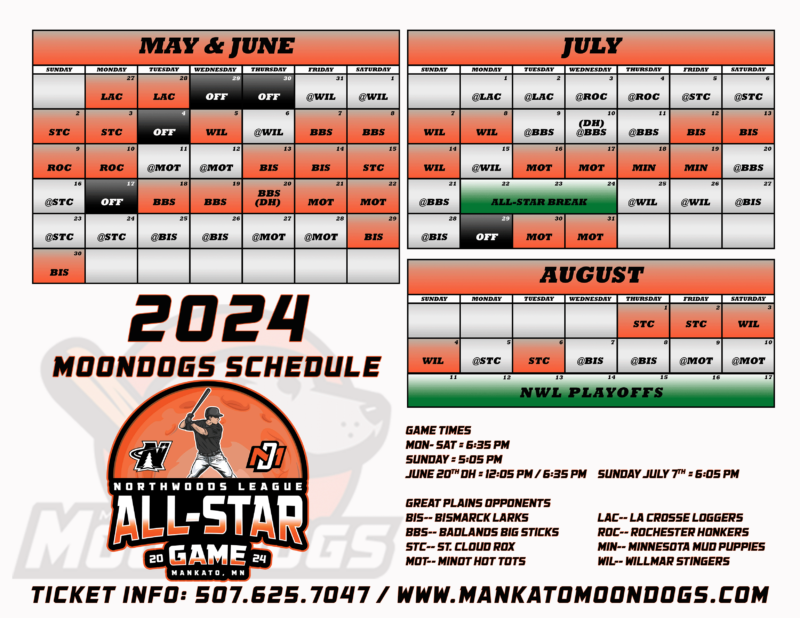 2024 Printable Schedule Mankato MoonDogs