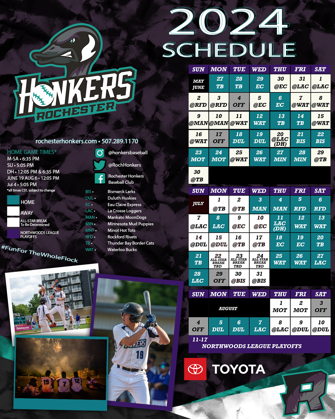 2024 Printable Schedule Rochester Honkers